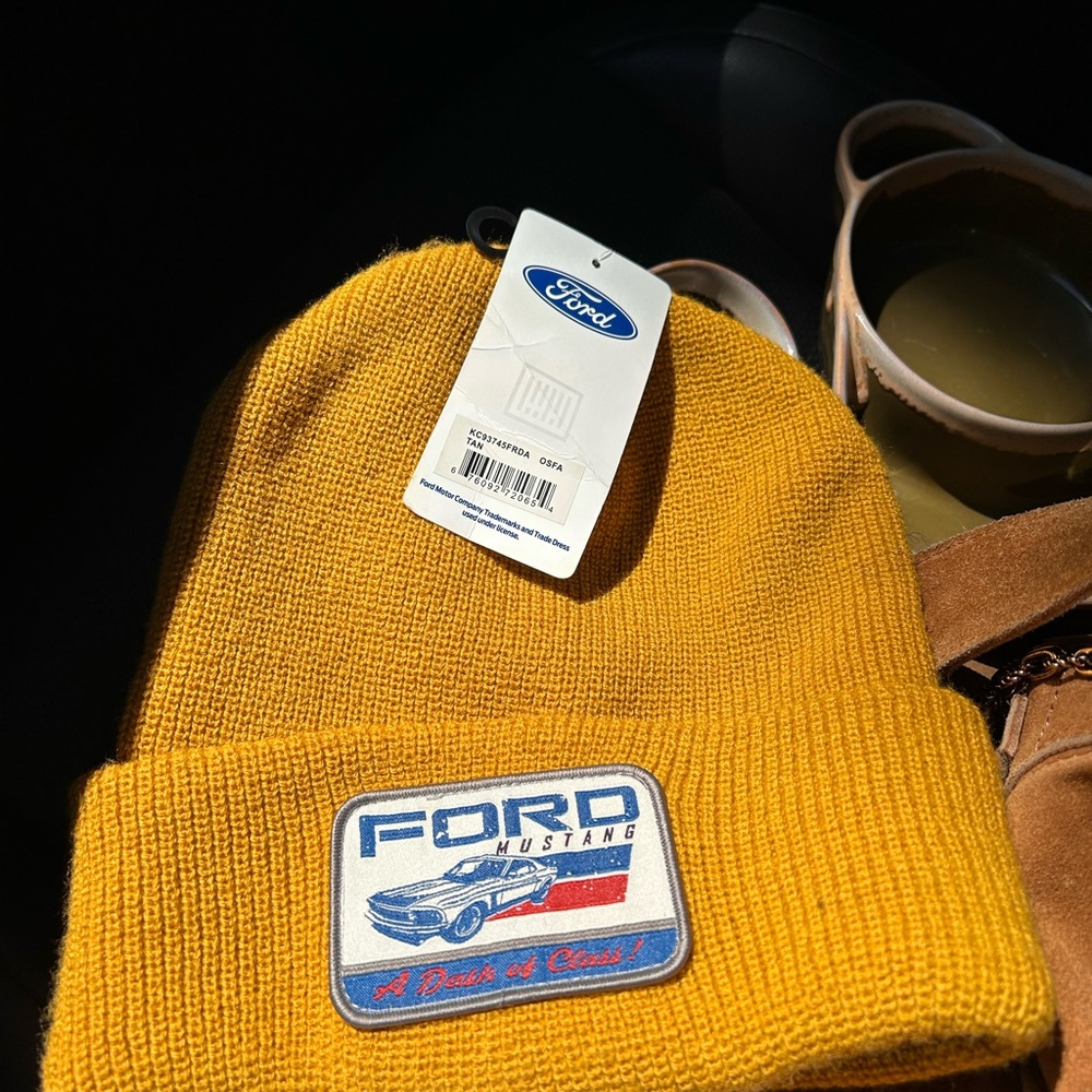 Ford Yellow Knit Beanie with Mustang Patch
